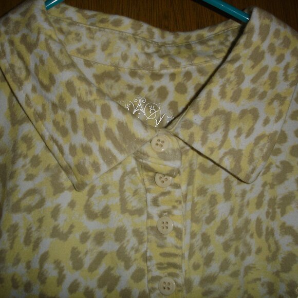 NWT WOMEN'S GLORIA VANDERBILT PULLOVER COTTON BLOUSE/TOP-SIZE L-YELLOW/BROWN - Picture 2 of 16